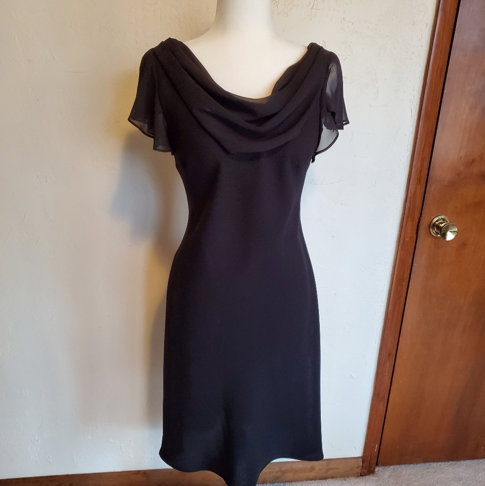 Black cowl neck cocktail dress